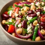 High Protein Mediterranean Bean Salad with Feta, colorful and nutritious