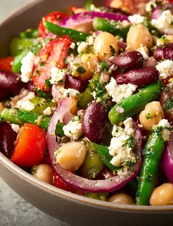 High Protein Mediterranean Bean Salad with Feta, colorful and nutritious