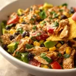 High-Protein Southwest Chicken Salad topped with fresh ingredients and spices