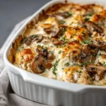 Delicious Keto Garlic Mushroom Chicken Casserole with garlic and mushrooms