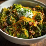 Keto Hamburger Broccoli Skillet dish with ground beef and broccoli