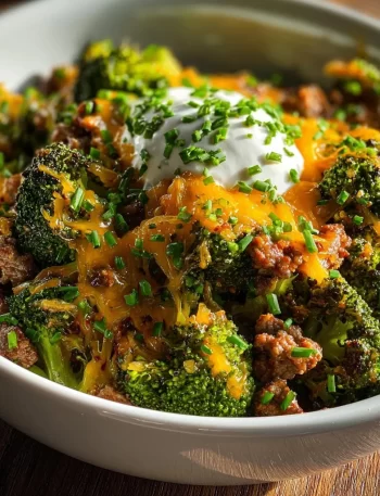 Keto Hamburger Broccoli Skillet dish with ground beef and broccoli