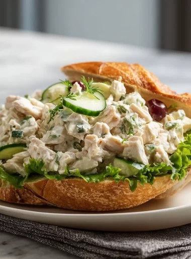 Delicious classic chicken salad served in a bowl with fresh vegetables