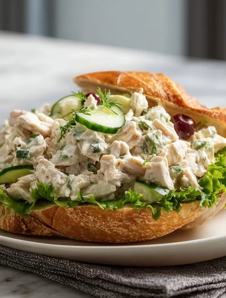 Delicious classic chicken salad served in a bowl with fresh vegetables