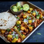 One Pan Chicken and Pineapple Tacos served on a plate