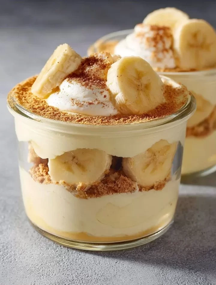 Healthy Protein Banana Pudding dessert with bananas and protein powder
