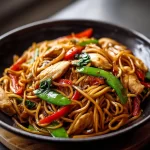 Delicious Chicken Lo Mein with colorful vegetables and tender chicken