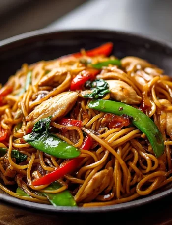 Delicious Chicken Lo Mein with colorful vegetables and tender chicken