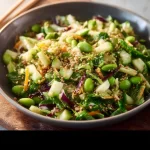 Asian salad with high protein dressing and colorful vegetables