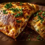 Savory high-protein keto calzone filled with delicious ingredients