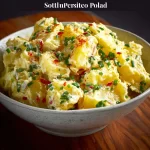 Southern potato salad with chives and paprika on a serving plate