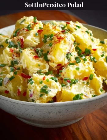 Southern potato salad with chives and paprika on a serving plate