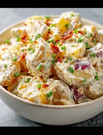 Creamy steakhouse potato salad served as a flavorful side dish