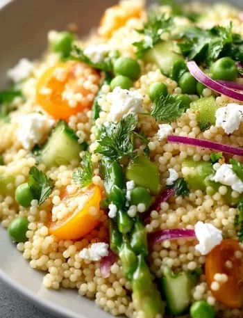 Vibrant Easter Spring Couscous Salad with fresh vegetables and herbs