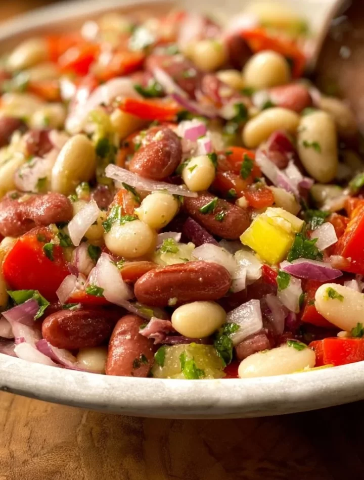Zesty Italian Bean Salad with colorful beans and fresh vegetables