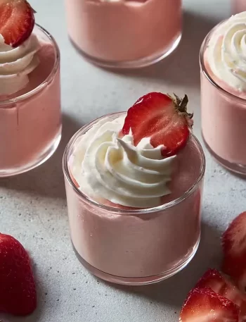 Delicious 3 ingredient strawberry mousse in a glass