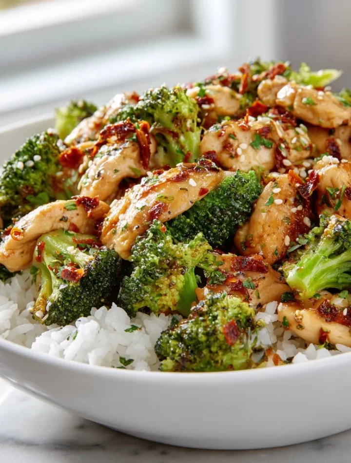 High protein chicken and broccoli bowl for a healthy meal