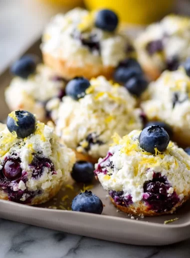 Blueberry and lemon zest cottage cheese bites on a plate