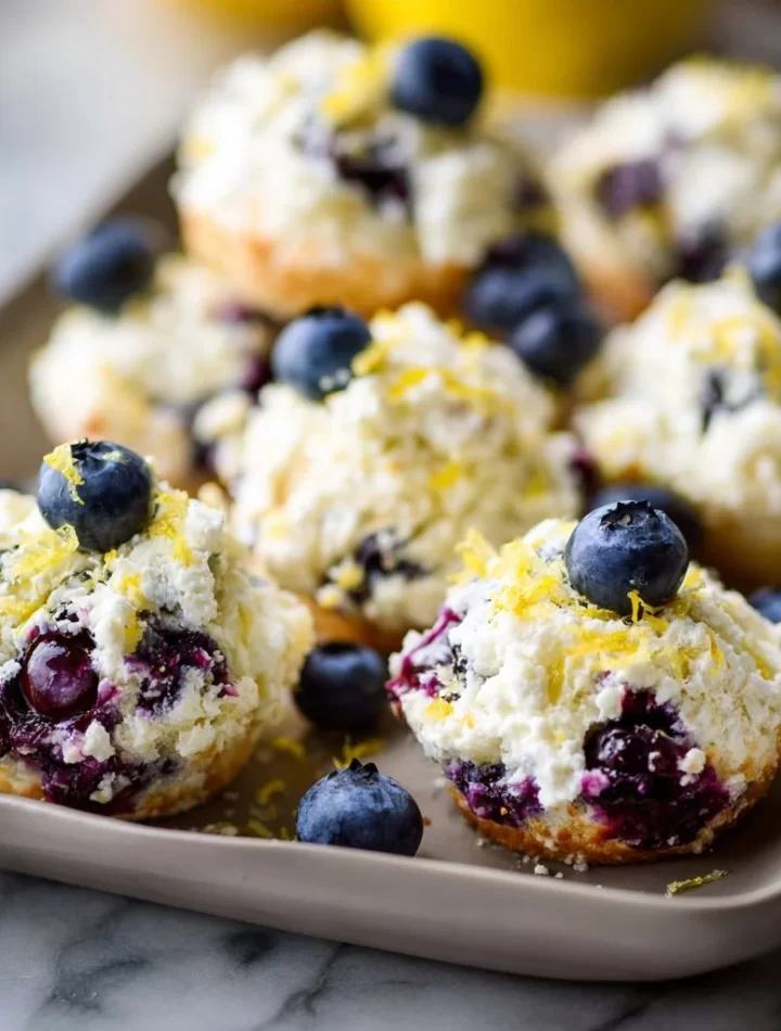 Blueberry and lemon zest cottage cheese bites on a plate