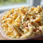 Delicious Cheddar Sour Cream Macaroni Salad served in a bowl