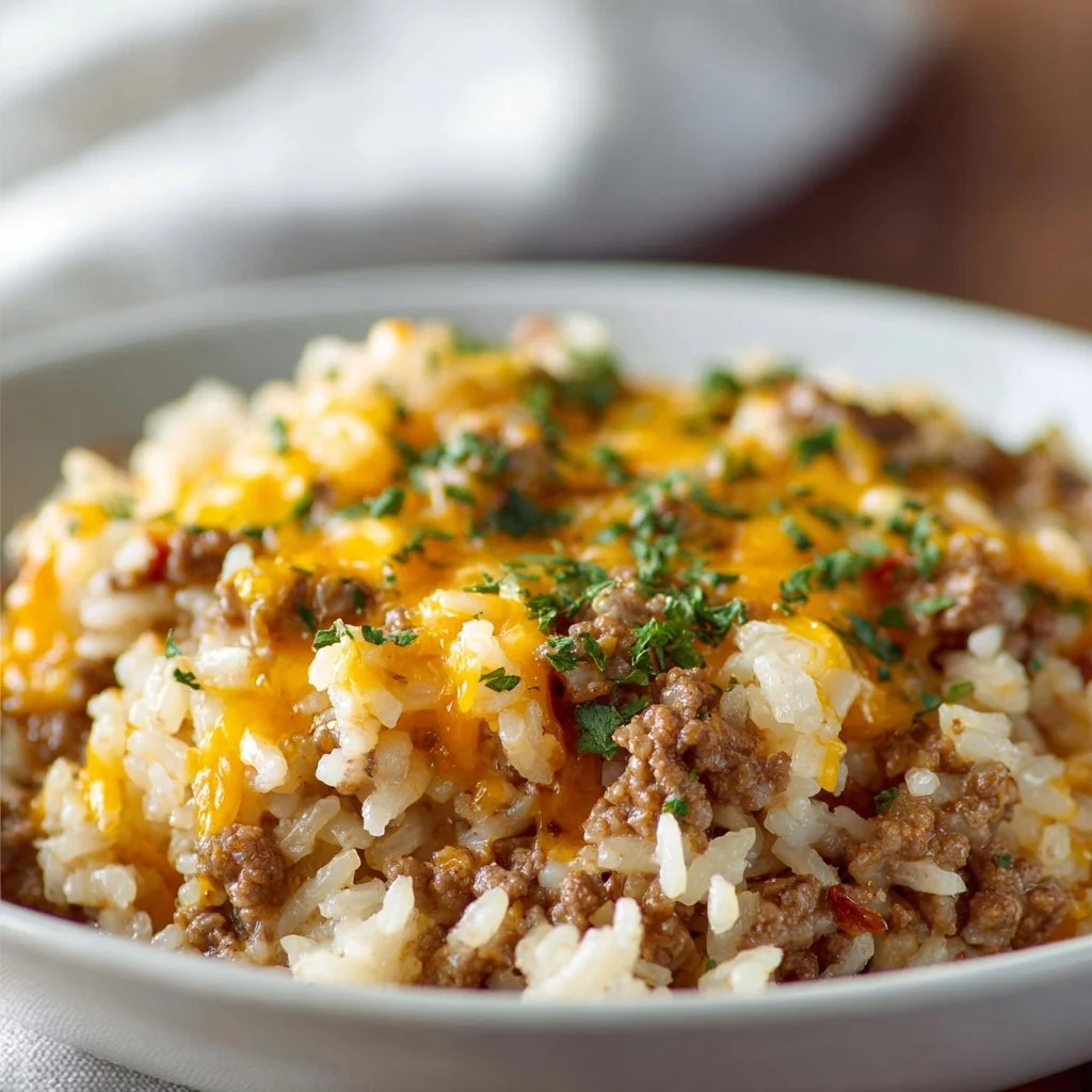 Cheesy Ground Beef and Rice Casserole
