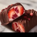 Chocolate strawberry yogurt clusters snack with fresh strawberries and yogurt