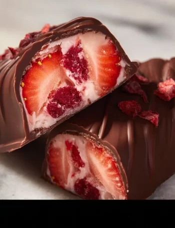 Chocolate strawberry yogurt clusters snack with fresh strawberries and yogurt