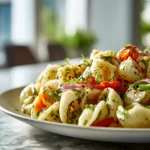 Colorful Cilantro Lime Pasta Salad with fresh vegetables and lime dressing