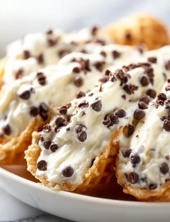 Delicious creamy cannoli dip served with crispy waffle cones