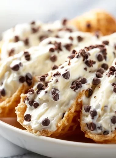 Delicious creamy cannoli dip served with crispy waffle cones