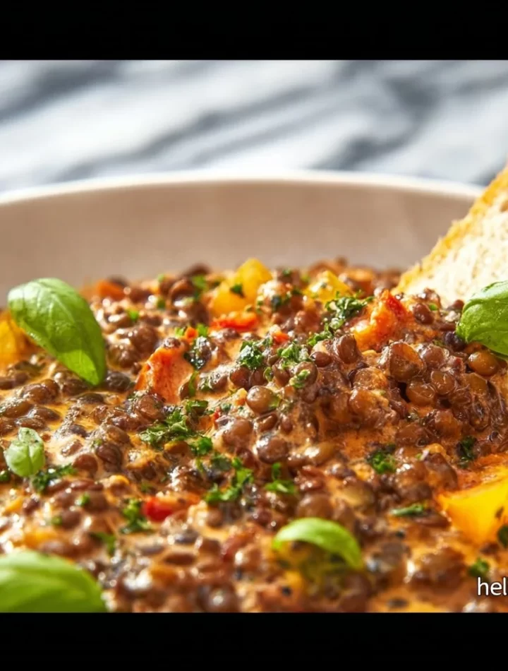 Creamy 'Marry Me' Lentils in a bowl garnished with herbs