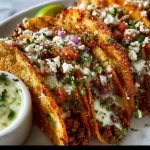Crispy ground beef tacos served with fresh toppings and toppings