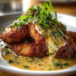 Crispy Parmesan Chicken served with rich garlic sauce on a plate