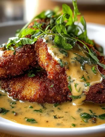 Crispy Parmesan Chicken served with rich garlic sauce on a plate