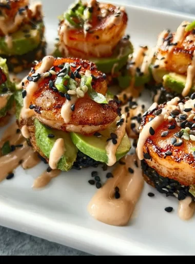Crispy shrimp rice muffins served on a plate with a garnish.