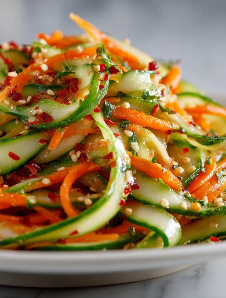 Fresh cucumber carrot salad with vibrant colors and a crunchy texture