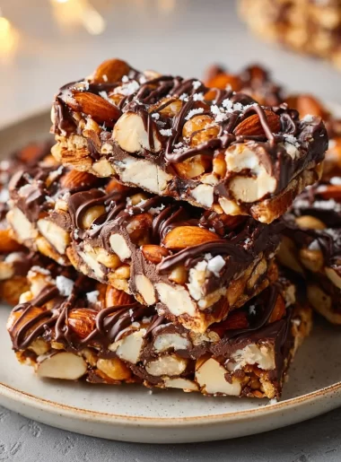 Dark chocolate and sea salt nut bars ready to be enjoyed as a healthy snack.