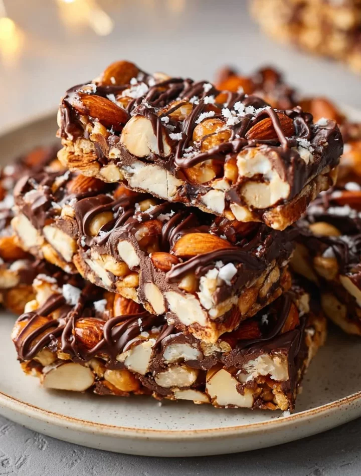 Dark chocolate and sea salt nut bars ready to be enjoyed as a healthy snack.