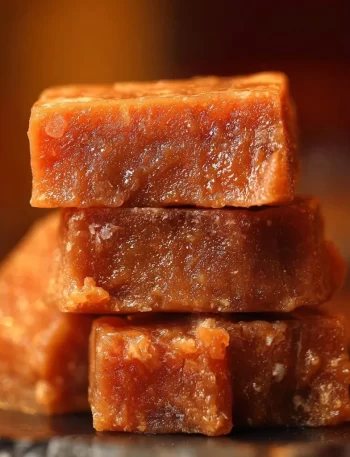 Delicious homemade date caramels on a wooden table