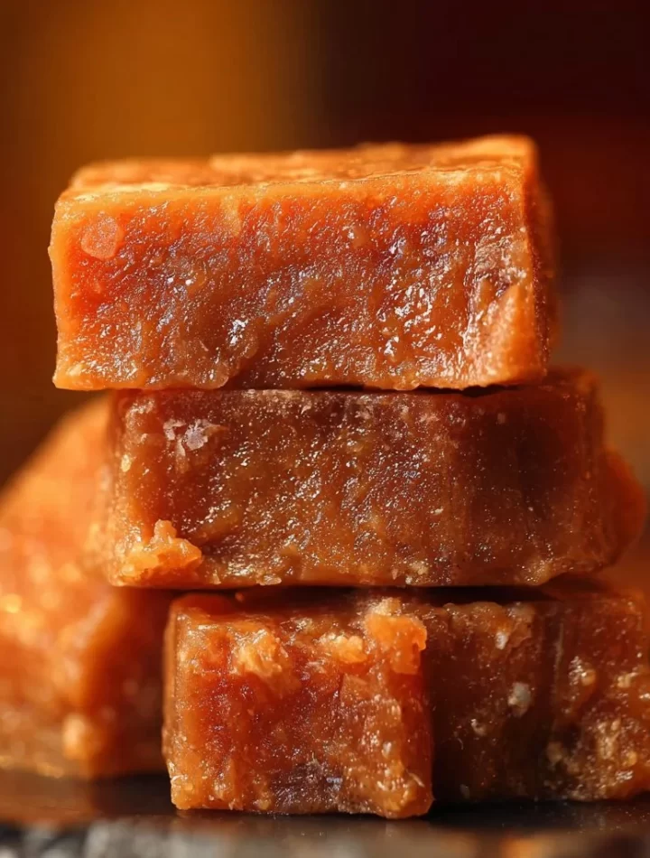 Delicious homemade date caramels on a wooden table
