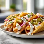 Dill Pickle Ranch Smash Chicken Tacos with crispy cheese topping