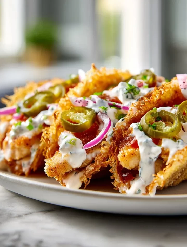 Dill Pickle Ranch Smash Chicken Tacos with crispy cheese topping