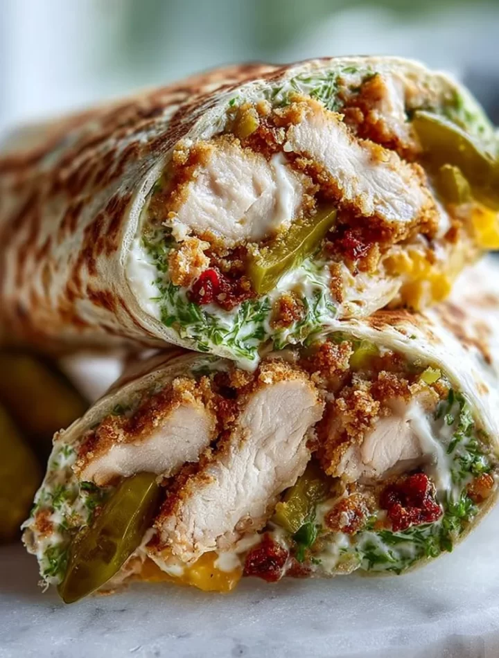 Dill Pickle Smash Chicken Wraps with fresh ingredients and tangy sauce