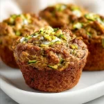 Freshly baked easy morning zucchini muffins cooling on a kitchen counter