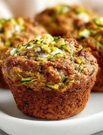 Freshly baked easy morning zucchini muffins cooling on a kitchen counter