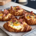 Egg & bacon croissant boats served as a delicious breakfast dish
