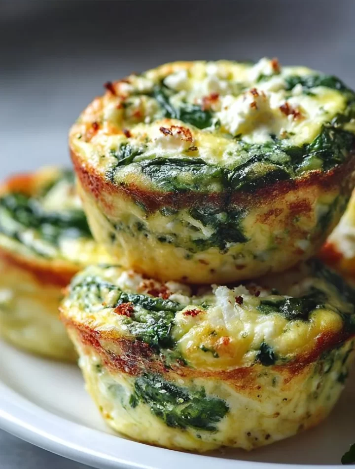 Egg muffins with spinach and feta in a muffin tin