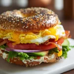 Everything Bagel Breakfast Sandwich with egg, cheese, and toppings