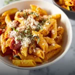 Bowl of hearty roasted vegetable pasta sauce with fresh ingredients