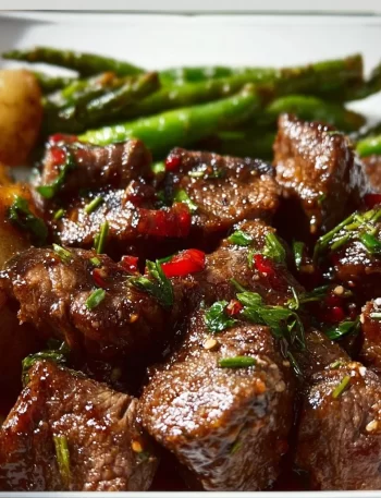 Delicious Garlic Balsamic Steak Bites served on a plate